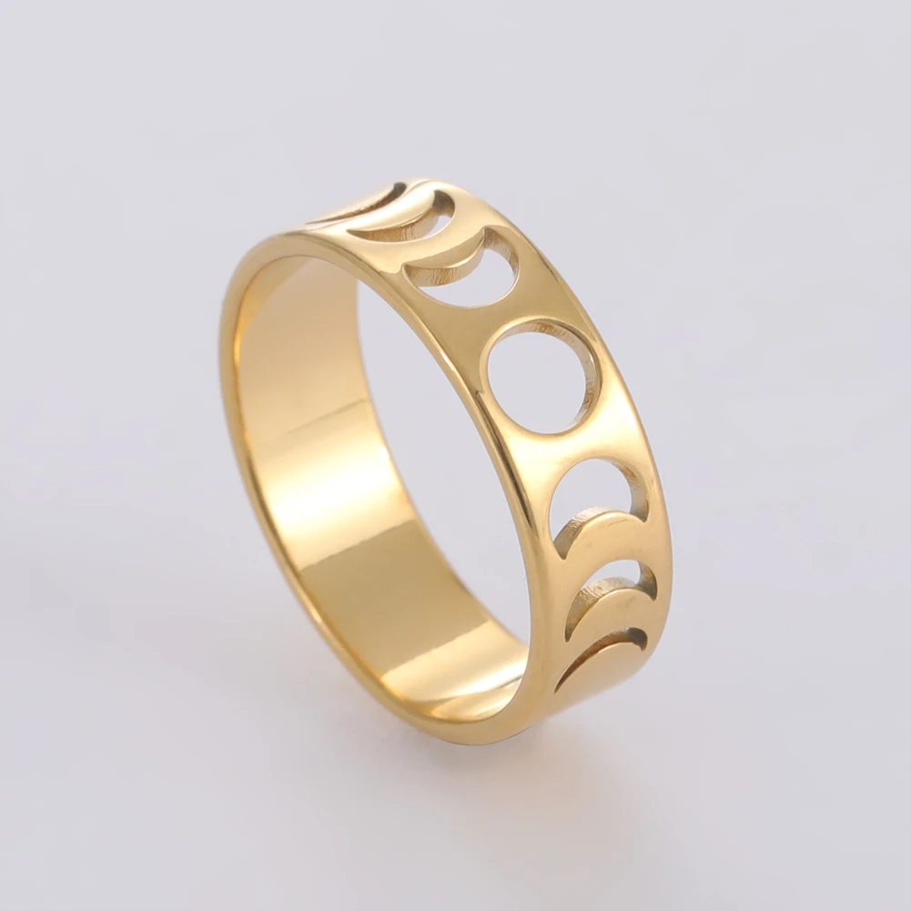 COOLTIME Full Crescent Moon Rings for Women Moon Phase Stainless Steel Rings for Couple Birthday Gifts Fashion Wedding Jewelry