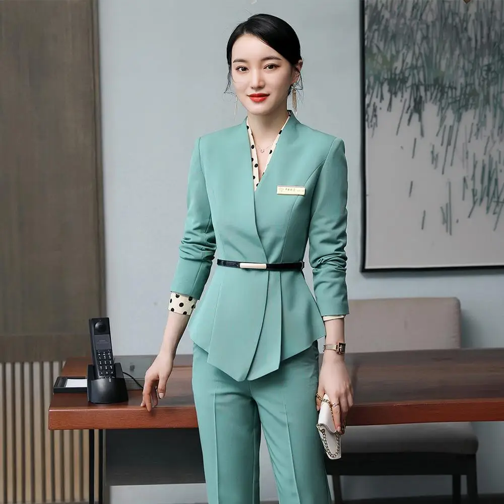 Elegant Ladies Blazer and Skirt Suit Women Green Black Apricot Formal 2 Piece Set High Quality Slim Business Work Wear Clothes