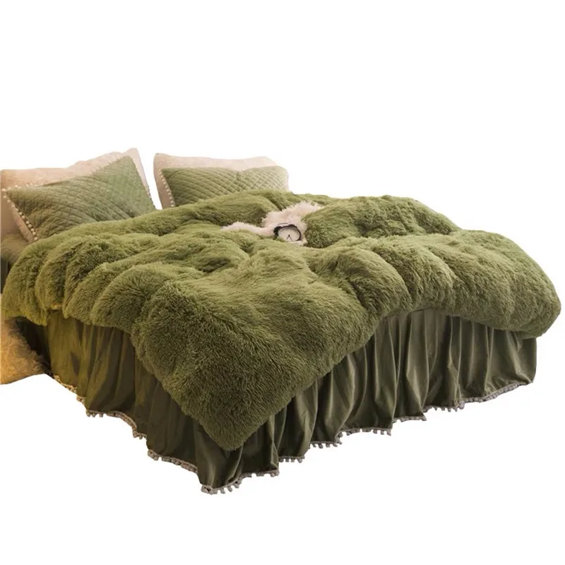 

Winter Green Mink Four Piece Bedding Set Coral Velvet Plus Plush Double-sided Plush Quilt Cover Bed Skirt Crystal Velvet Princes