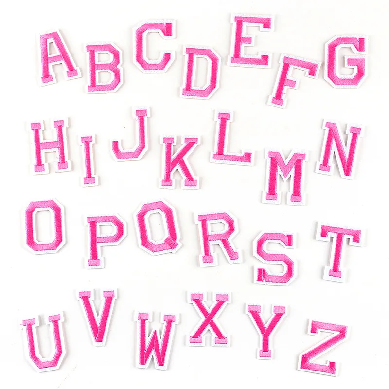 Kindergarten Student Name Tags Patch 5pcs Pink Alphabet Clothes Diy Stickers 26 Letters Sew on Kids Dress Decoration Appliques