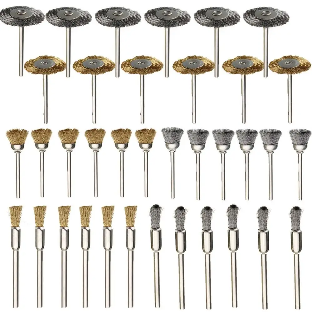 36pcs Stainless Steel Wire Wheel Brush dremel rotary tool mini drill dremel Polishing Dremel Accessories Rust Removal Brush Set