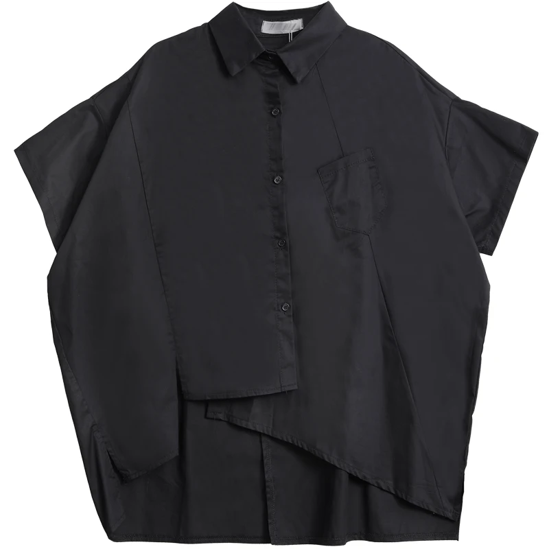 

Men's Short Sleeve Shirt Summer New Asymmetric Split Design Black Slim Fit White Simple Loose Short Sleeve Shirt Fashion Casual