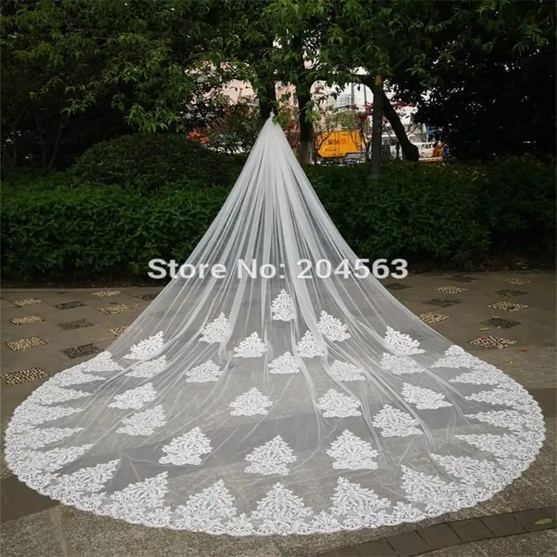 

One-Layer Stunning Lace Cathedral Style Wedding Veil Unique 4 Meters Long Bridal Veils Stunning Wedding Veil with Comb MM