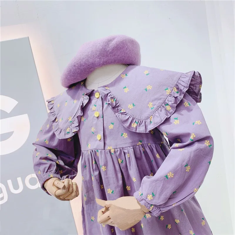 Spring Autumn Baby Girl\'s Cute Floral Print Dress Children Fashion Party Dress Kids Infant Clothes