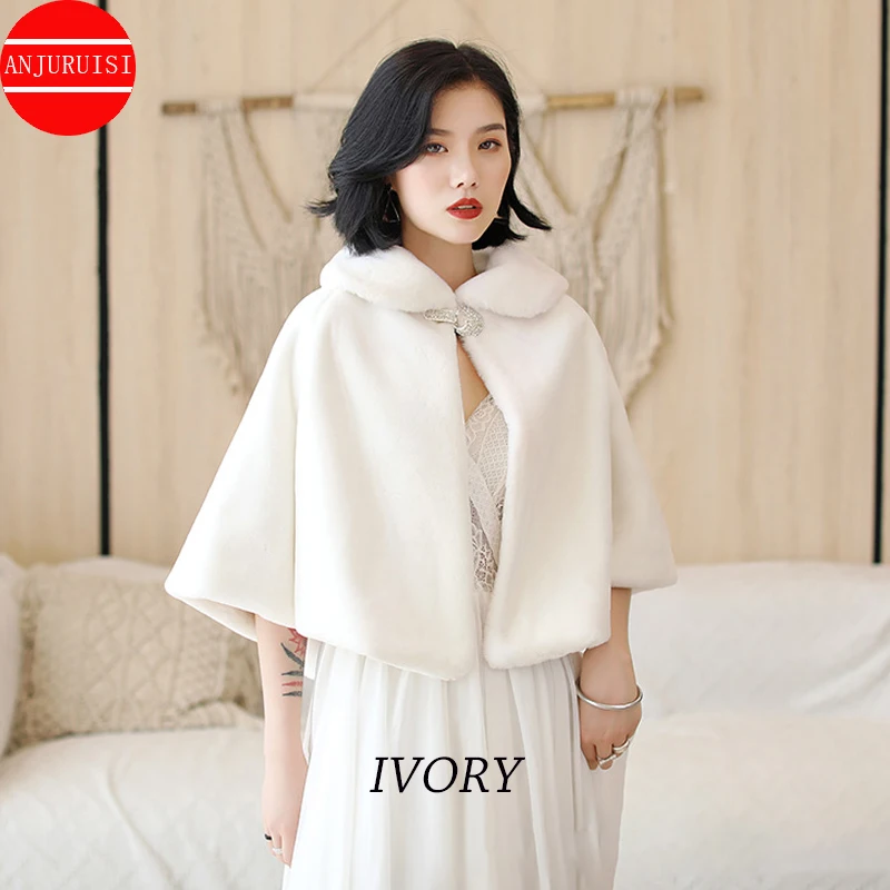 Women Winter Faux Fur Coat Shawl Casual Occasion Bridal Wedding Wrap Jackets Warm Cape Femme Hiver Accessoire Mariage 2022 New