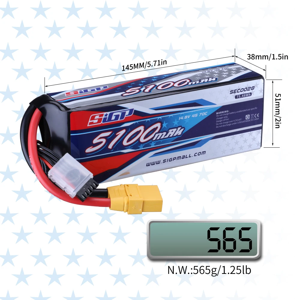 3S 4S 6S Lipo Battery 5100mAh for 20C 60C 70C with  XT60 XT90 Plug Connector RC Airplane Quadcopter Drone FPV Helicopter SIGP