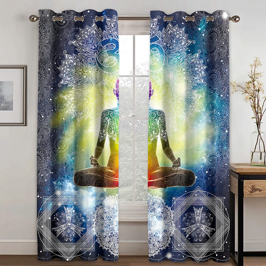 Buddha Blackout Curtain for Adult Bedroom Window Curtain Decor Living Room Thermal Insulated Drapes Decor (2Panels) Cortina カーテン