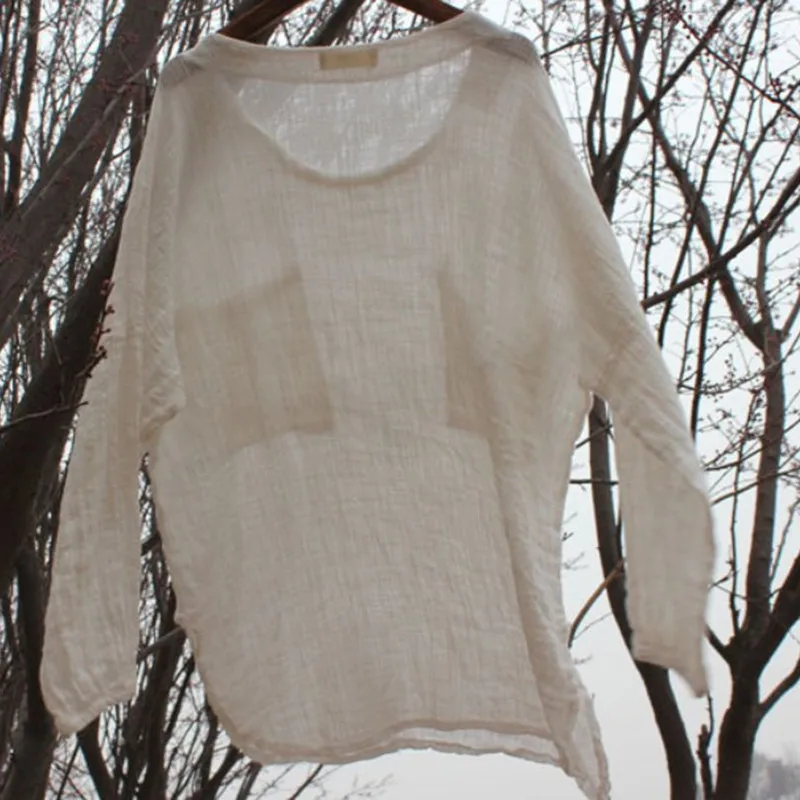 

Блузка женская хлопково-Льняная в литературном стиле, свободная короткая рубашка средней длины с длинным рукавом, цвет светильник-зеленый, в винтажном стиле, на лето