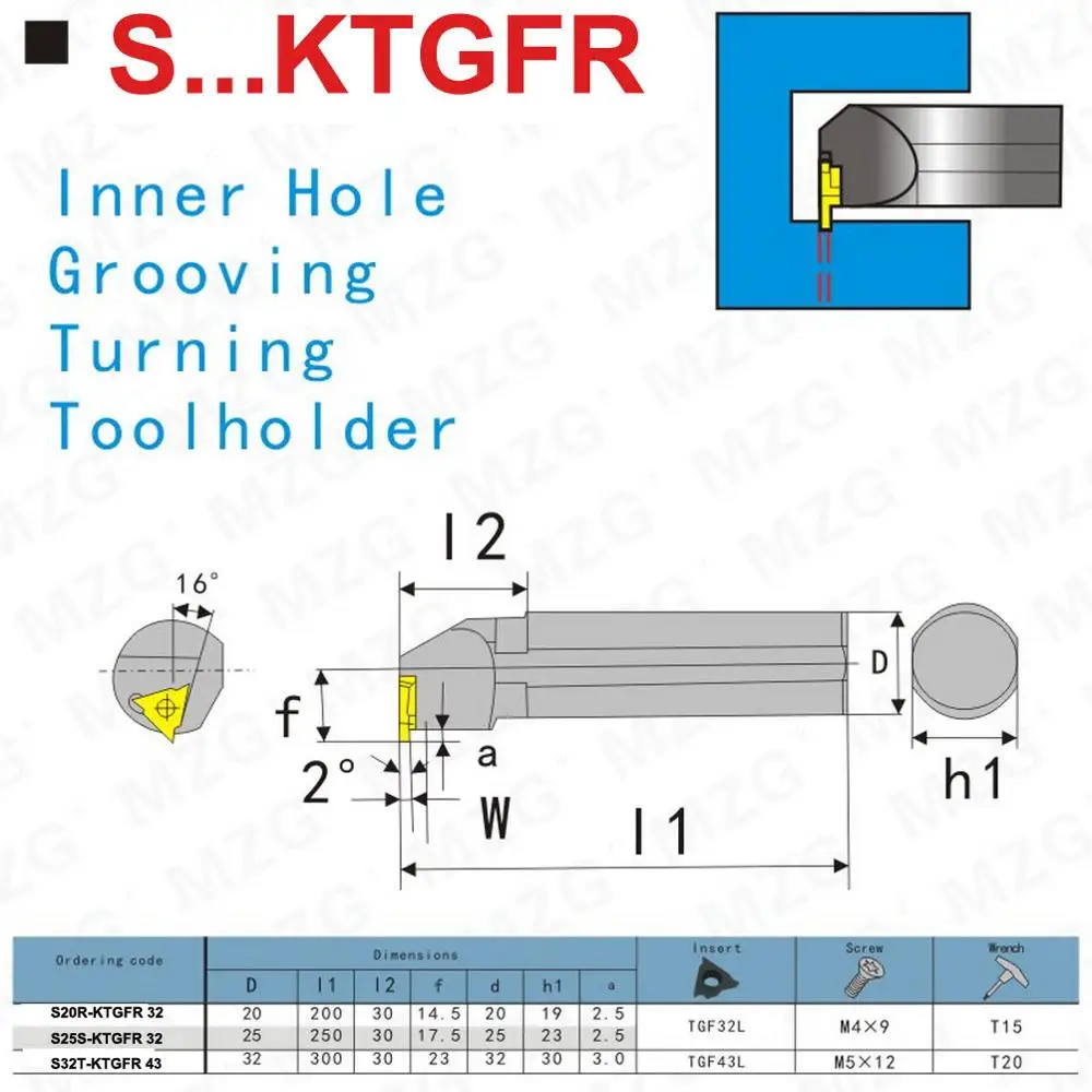 MZG Internal KTGFR 16 20 25 mm  Groove Machining Cutting Cutter CNC Lathe Parting Face TGF 32L Grooving Tools Holders