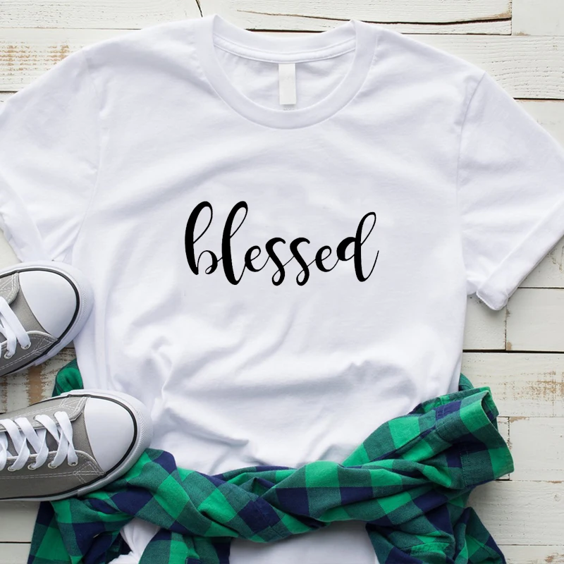 

Blessed Funny Graphic 90s Aesthetic Women Tshirt Fashion Christian 100% Cotton Female Clothing Crew Neck Short Sleeve Top Tees