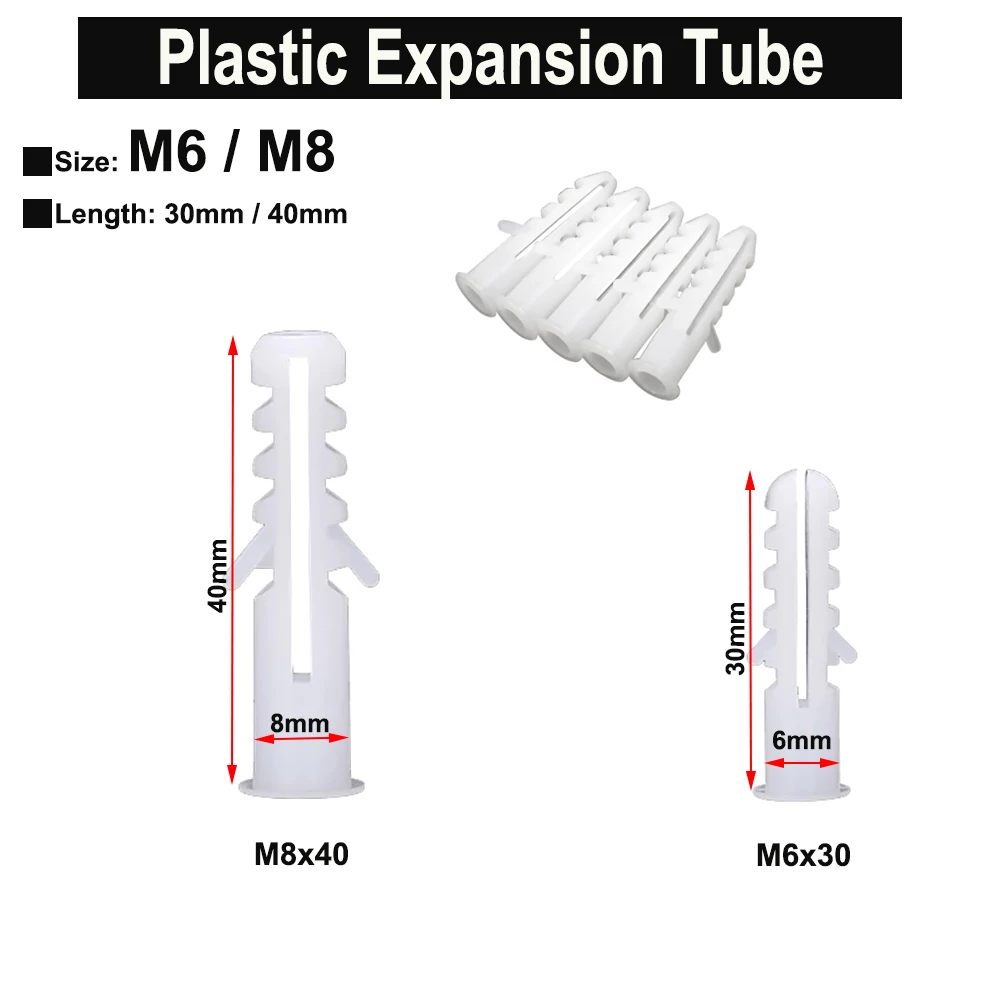 M6 M8 Wall Plastic Wall Anchor Bolts Expansion Pipe Column Concrete Wall Plug Frame Fixings Tube White