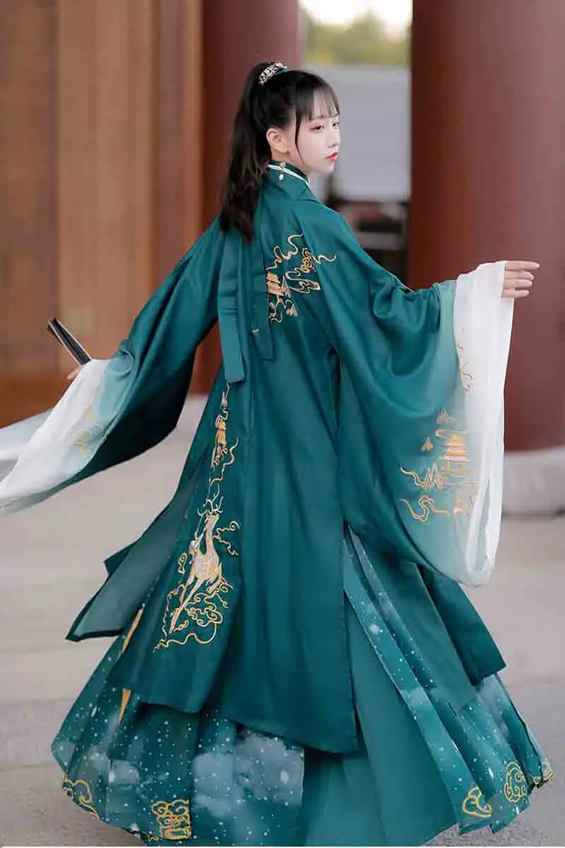 Chinese Dress Hanfu Gradient Green Customized Dresses Embroidery Stage Dance Chinese Style Cosplay Costumes Jacket For Couples