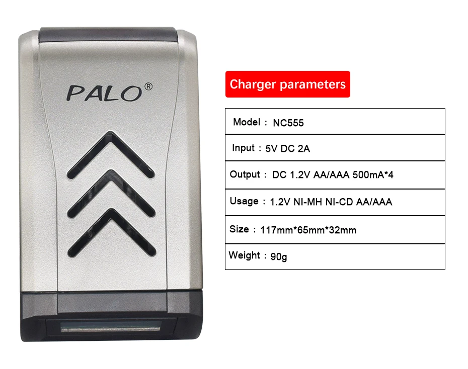PALO 4-Slots USB-Ladegerät-Set für 1,2 V AA AAA NI-MH-Akku, AA3000 mAh AAA1100 mAh – Detail 4