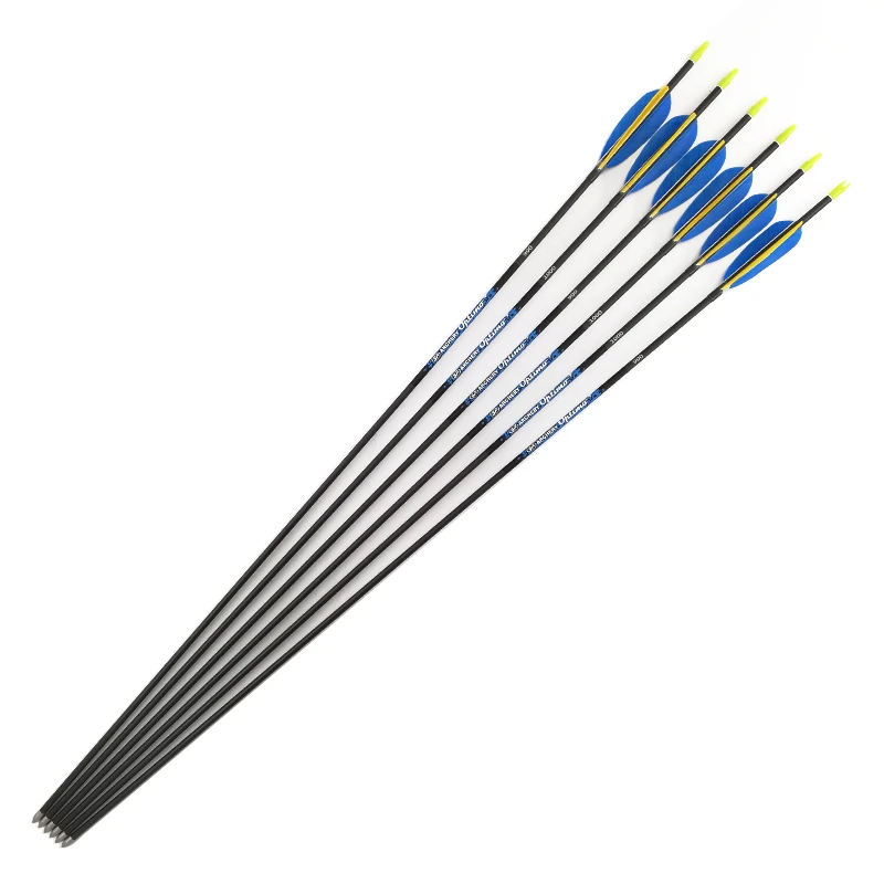 Archery SF Carbon Arrows Spine 500 600 700 800 900 1000 ID4.2 Points Turkey Feather Pin Nock Bow Hunting Shooting 12PCS