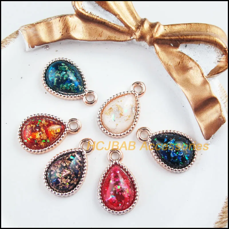 12 New Acrylic Charms KC Gold Plated Retro Mixed Oval Resin Pendants 13x21mm