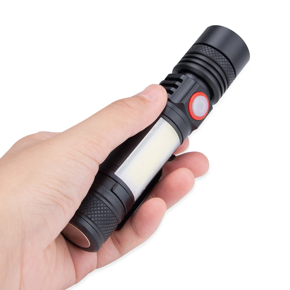 XML LED Flashlight White Red Side COB Floodlight Zoom Focus Torch Magnetic Working Light Pocket Clip Penlight Camping Light