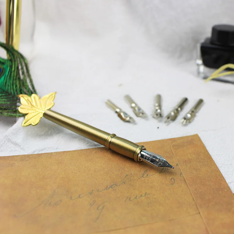 FEATTY Peacock Calligraphy Feather Dip pen Writing Set Gift Box Customizable LOGO Christmas Gift