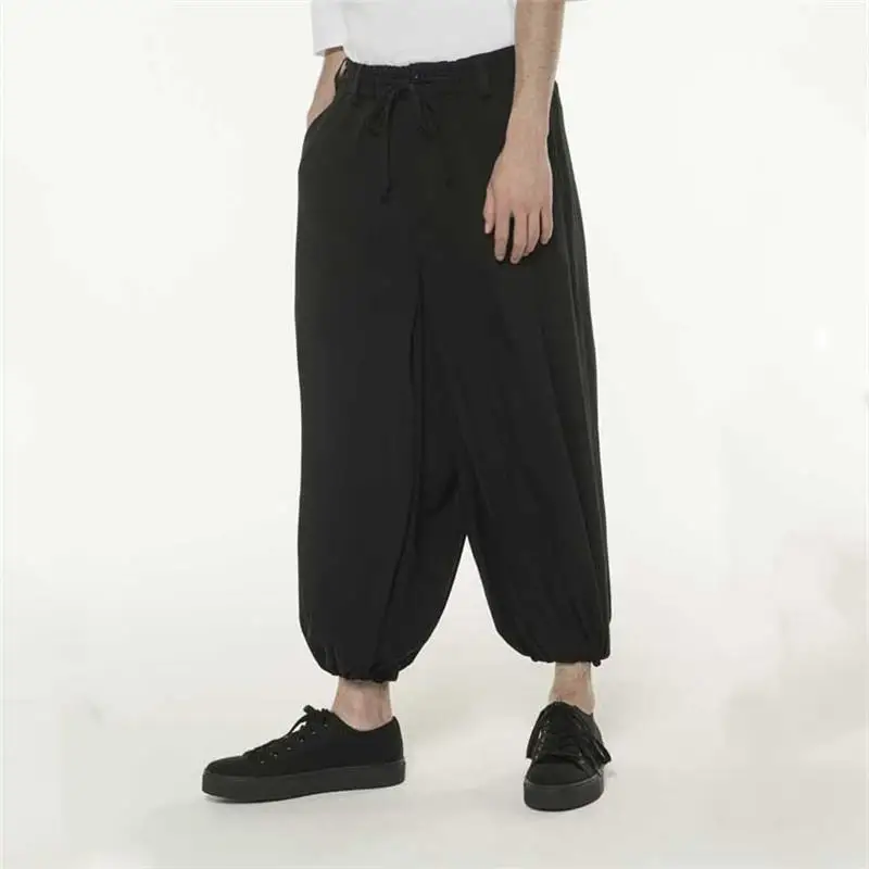 Men's Knickerbockers Casual Pants Wide Leg Pants Spring And Autumn New Dark Elastic Waist Design Trend Youth Versatile