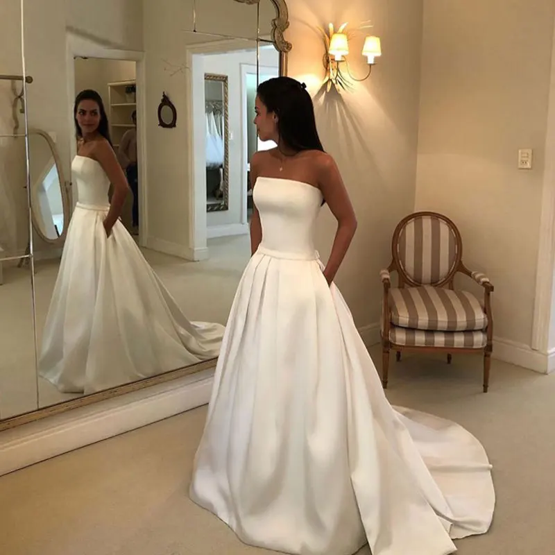 Customized Robe De Mariee Vestido Boho Wedding Dress Satin Longue Robe De Soiree Simple Robe De Soiree Bride To Be