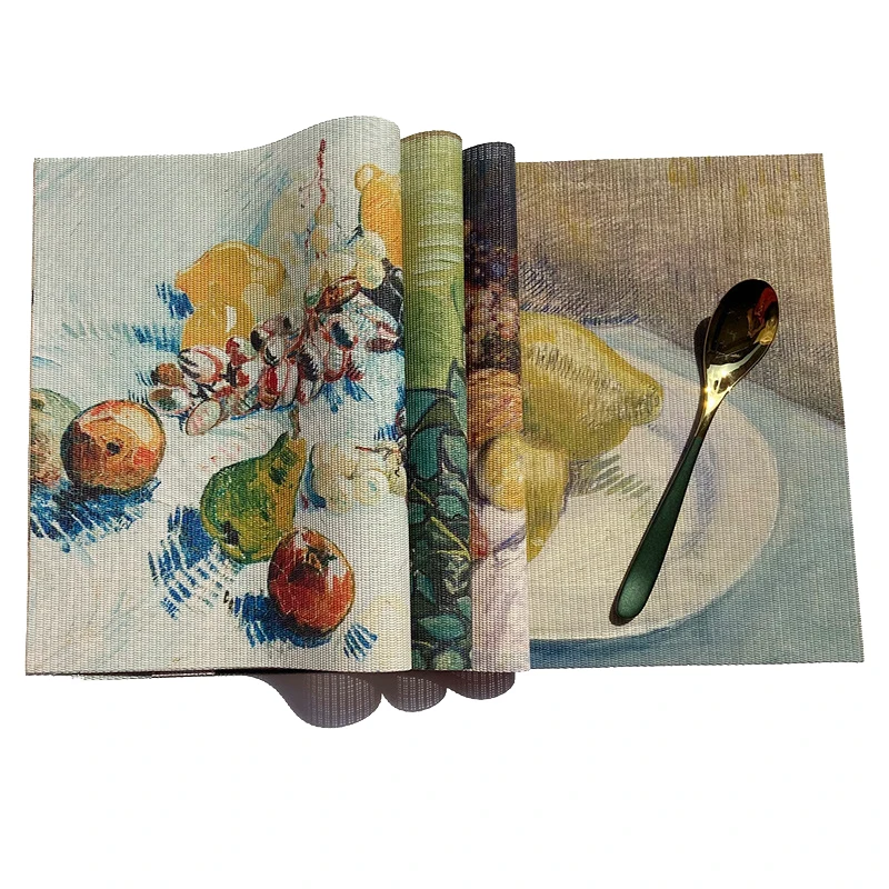 Oil Painting PVC Placemats for Coffee Table Dining Mat Monet Van Gogh Cup Costers Insulation Pad Home Decor Hotel Decoration