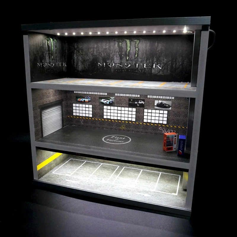 1/64 Underground Parking Lot lot scene garage Car model 3 layers display cabinet light storage box decoration