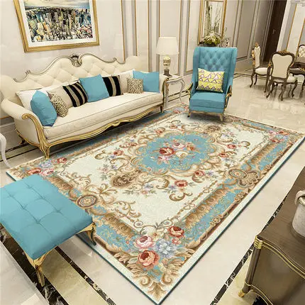 Rectangular Non-Slip Mat for Bedroom and Living Room, Large Flower Carpet, European Style