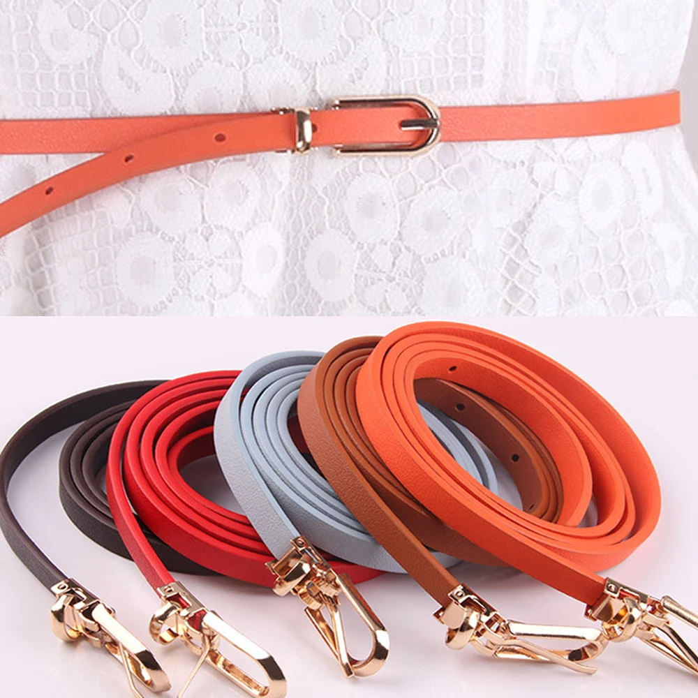 Women Faux Leather Belts Candy Color Thin Skinny Waistband Adjustable Belt Women Dress Strap cinturon mujer cinto feminino