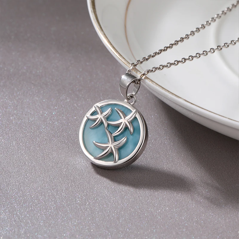 Sea Starfish Classic Charm 925 Sterling Silver Jewelry Gifts Natural Precious Dominica Larimar Pendant Necklace for Woman