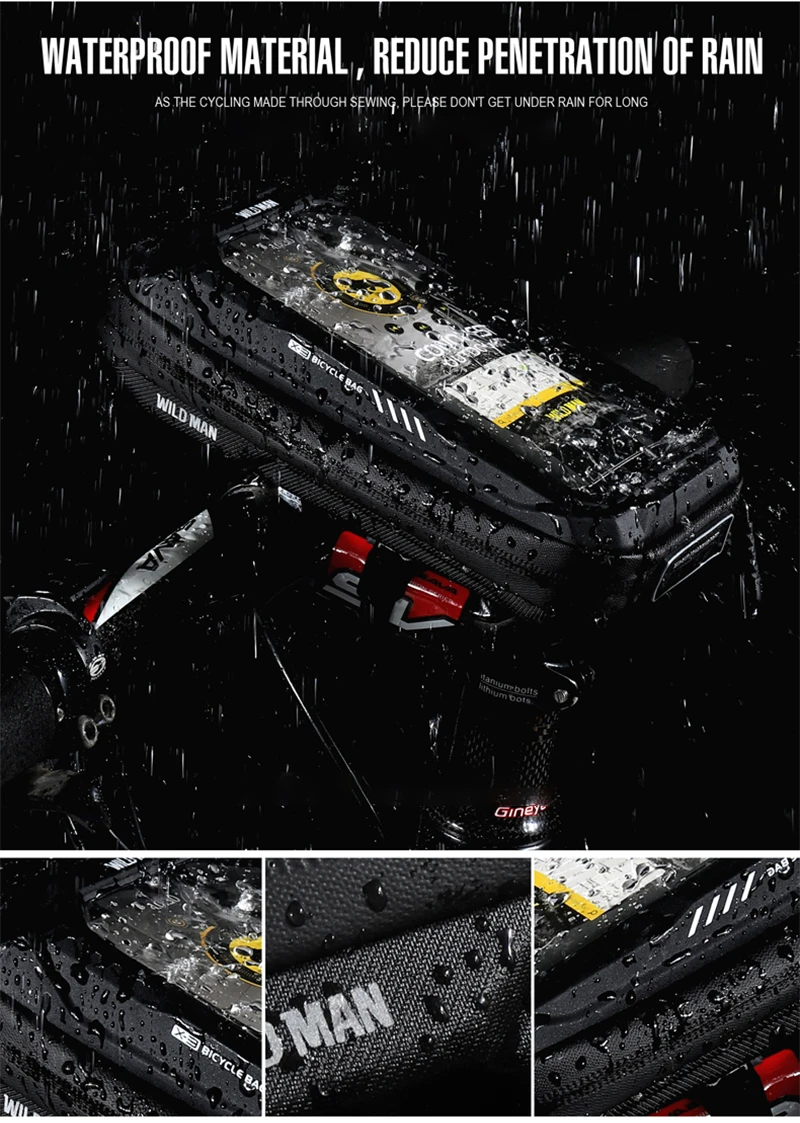 WILD MAN BBG076 Fahrrad-Vorbautasche mit Handyfach, EVA-Hartschale, Touchscreen-Fenster, Klettbändern und Regenschutz, für MTB und Rennrad – Detail 6