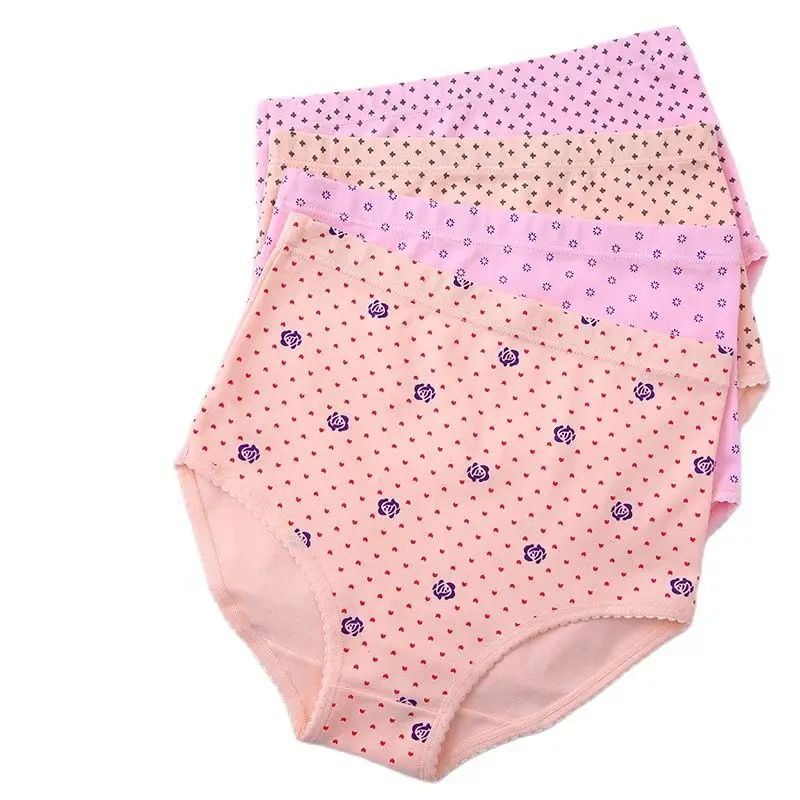 4PCS XL-5XL Female cotton underwear 100% cotton high waist briefs pants loose fertilizer women'spanites