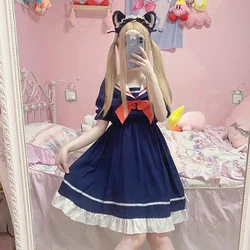 2020 Summer New Japanese College  Sweet Sailor Suit Sailor Collar Student Bow Dress Female school girl uniform lolita dress