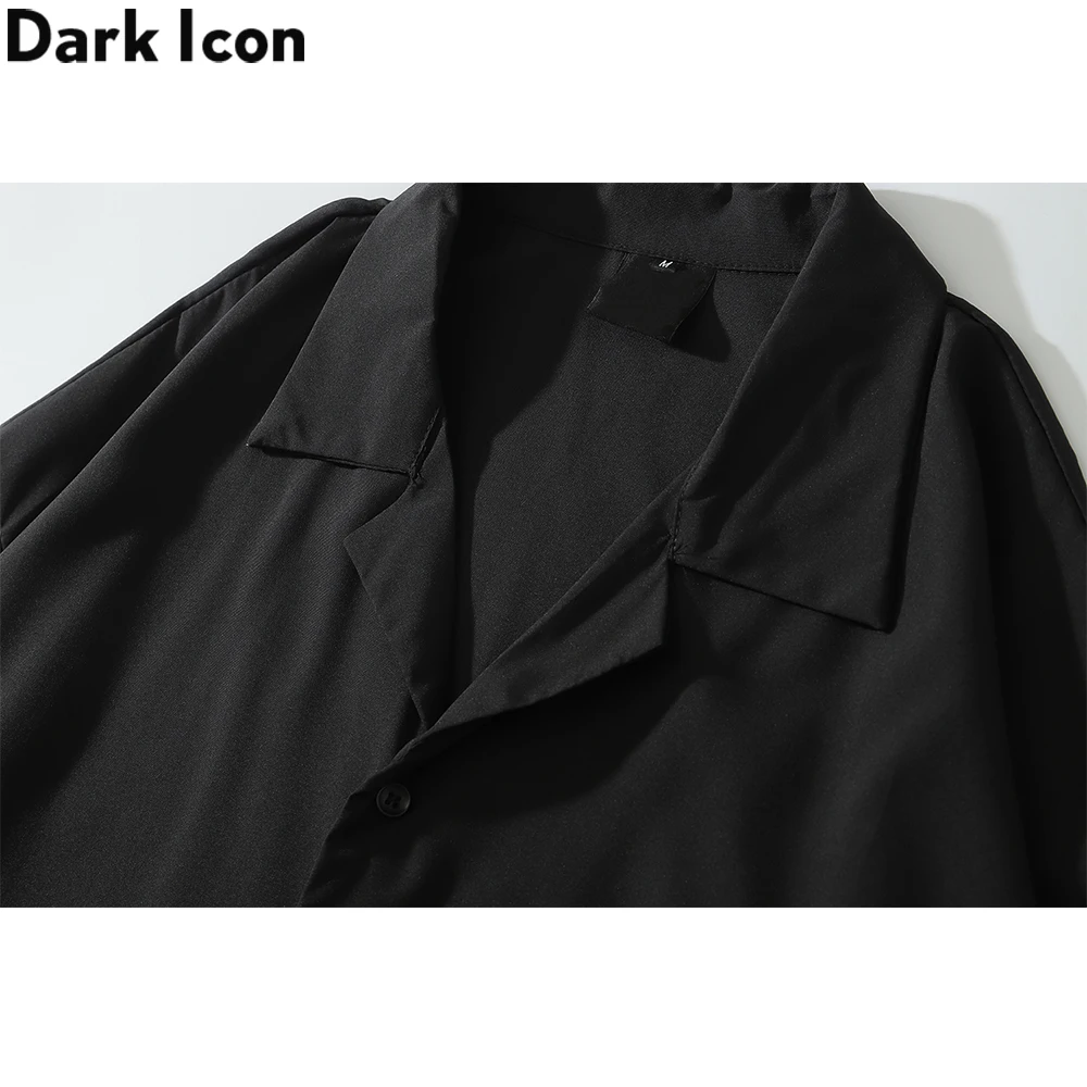 Dark Icon Solid Color Vintage Street Men\'s Shirt Summer Turn-down Collar Shirts Men Man Clothing