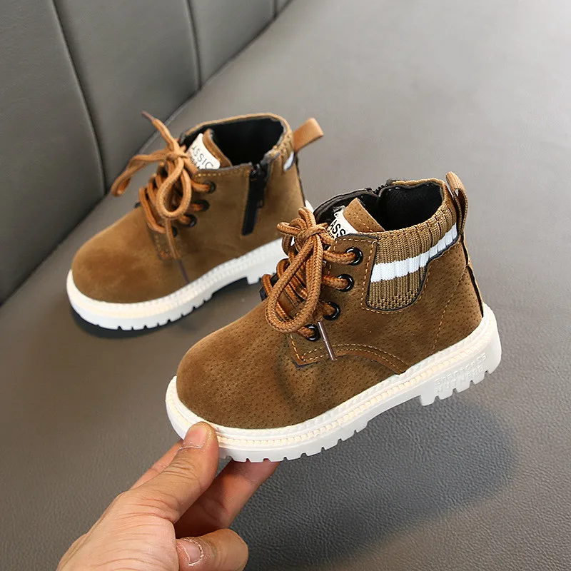 Children Winter Ankle Boots Kids Baby Sweet Fur Lace Up Boot Boys Girls Leather Warm Shoes Kids Short Snow Boots D529