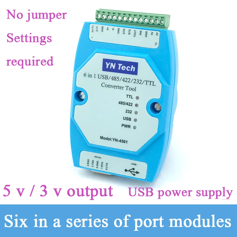 YN4561 Six-in-one Serial Port Module CP2102 USB/485/422/232/TTL Mutual Conversion Serial Port COM