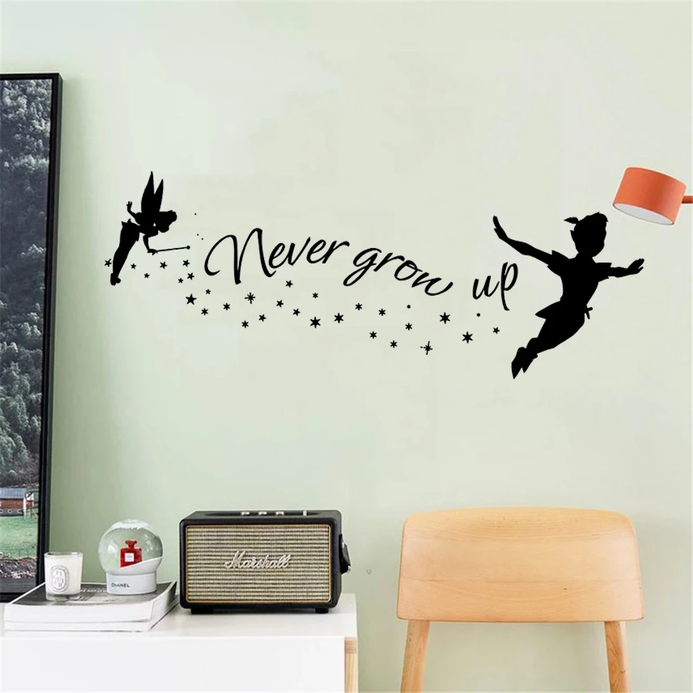 Never Grow Up Wall Decal Peter Pan Quote Vinyl Sticker Neverland Wall Murals Nursery Kids Room Decoration