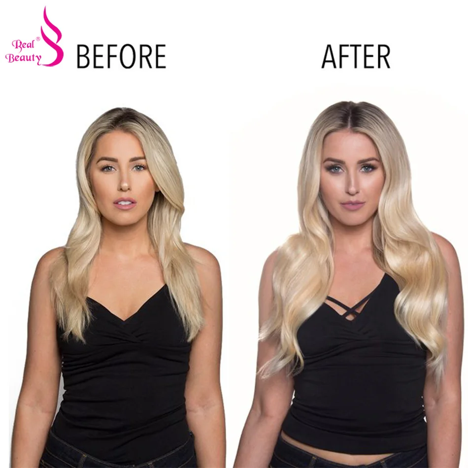 Real Beauty Straight Brazilian Clip in Human Hair Extensions Full Head Remy Hairpiece Double Weft 70g to 140g