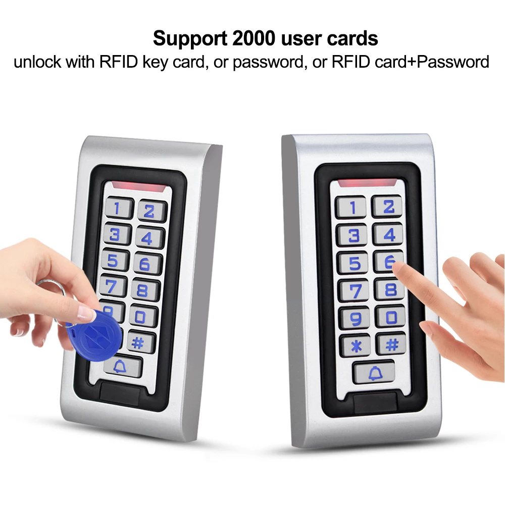 Outdoor IP68 Waterproof Access Control Keypad 125KHz RFID Keyboard Rainproof Metal Case Password Door Opener Key Cards for Home