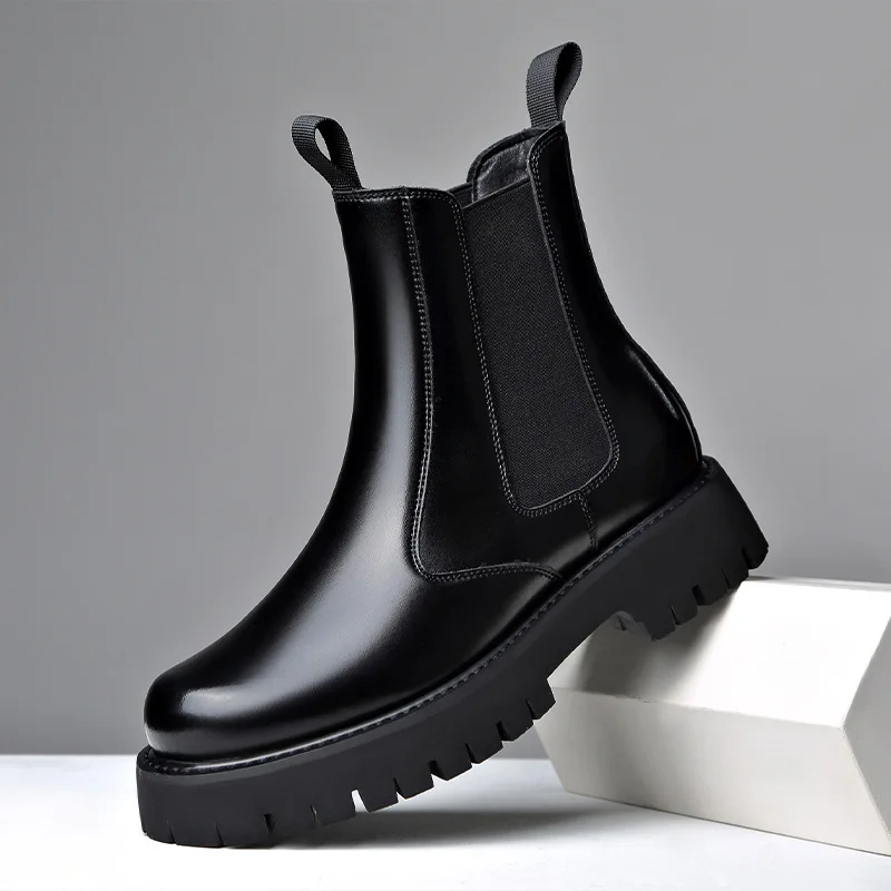 

brand designer men fashion stage nightclub wear chelsea boots genuine leather shoes cowboy platform boot high top botas zapatos