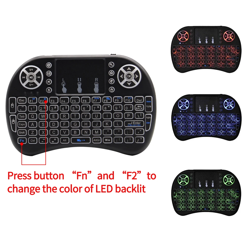 I8 2.4GHz Teclado Sem Fio Backlight Air Mouse Controle Remoto Touchable Handheld para Smart TV Box Desktop PC 7 Cores
