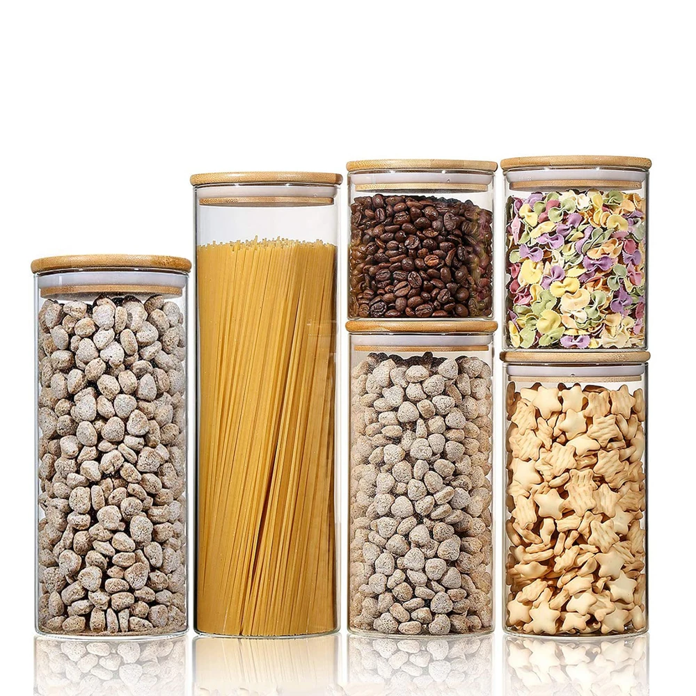 Glass Food Storage Container Cans for Bulk Cereals for Spaghetti Flour Coffee Sugar Kitchen Multigrain Sealed Storage Spice Jar