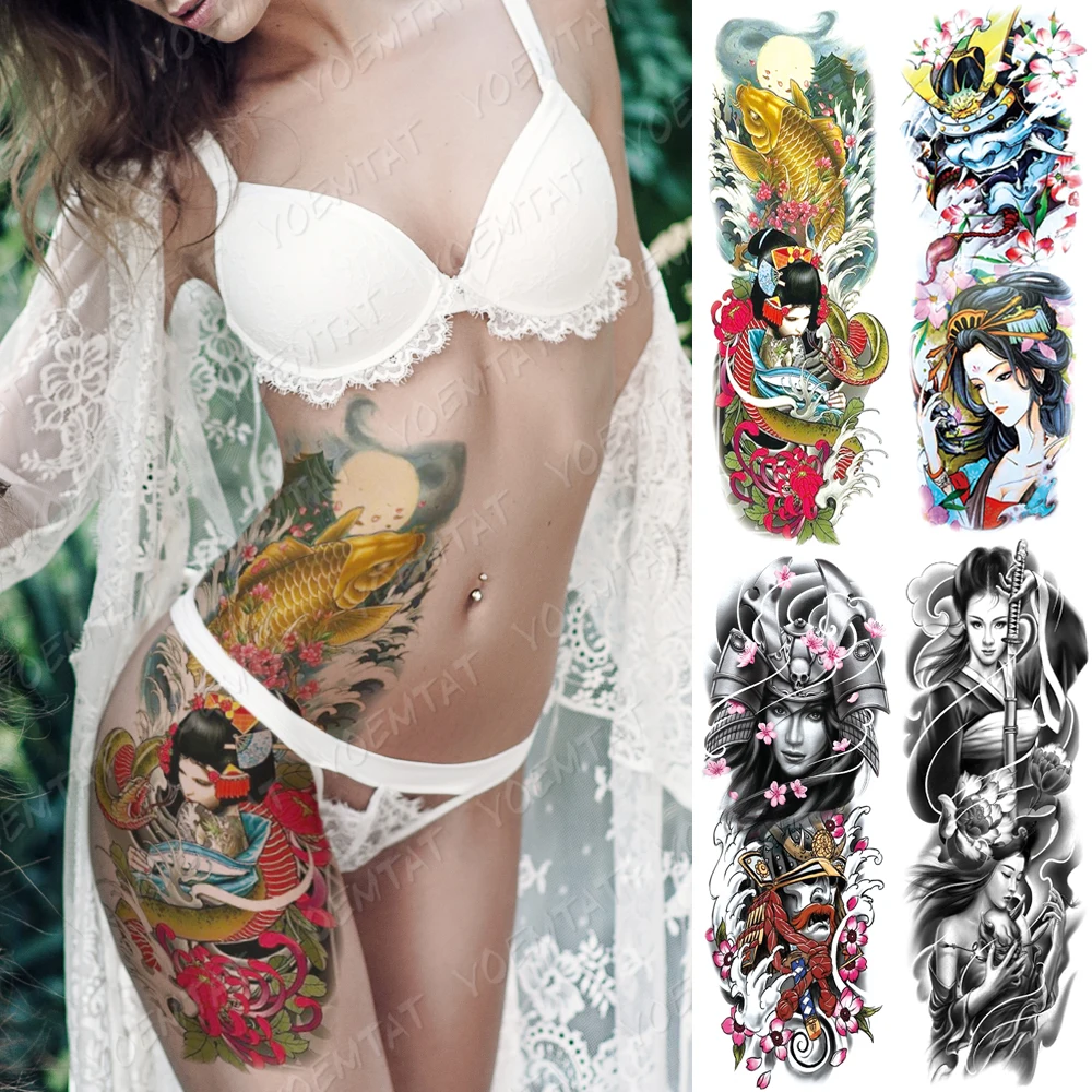 

Large Arm Sleeve Tattoo Japanese Geisha Waterproof Temporary Tatto Sticker Samurai Waist Leg Body Art Full Fake Tatoo Women Men