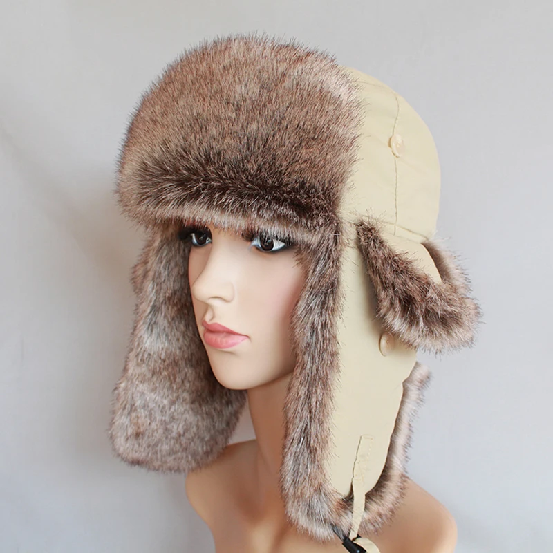 Unisex Winter Warm Russian Hats Faux Fur Trapper Hat for Men Women Windproof Bomber Hat Ushanka Ear Flap