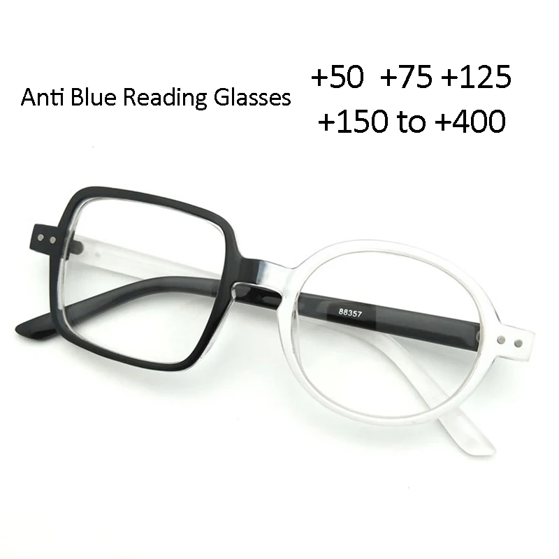 Left Square Right Round Transparent Glasses Clear Reading Glass Anti-Blue Eyeglasses optical glasses +1 +1.25 +1.75  to +4.0