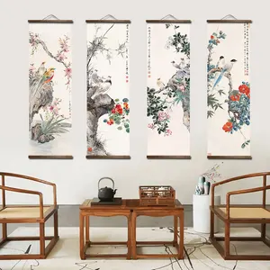 مخصص النباتات الخضراء الطيور قماش اللوحة الزخرفية ، اللوحة الخشبية الصلبة التمرير ، غرفة نوم جدار الفن ، غرفة المعيشة ، النمط الصيني أفضل 10 مبيعات إطارات صينية - رقم 4