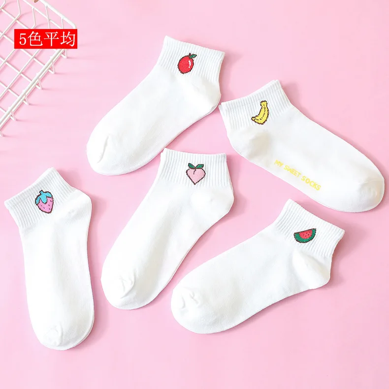 Colorful fruit Invisible Short Woman Sweat summer comfortable cotton girl women\'s boat socks ankle low female 1pair=2pcs ws194