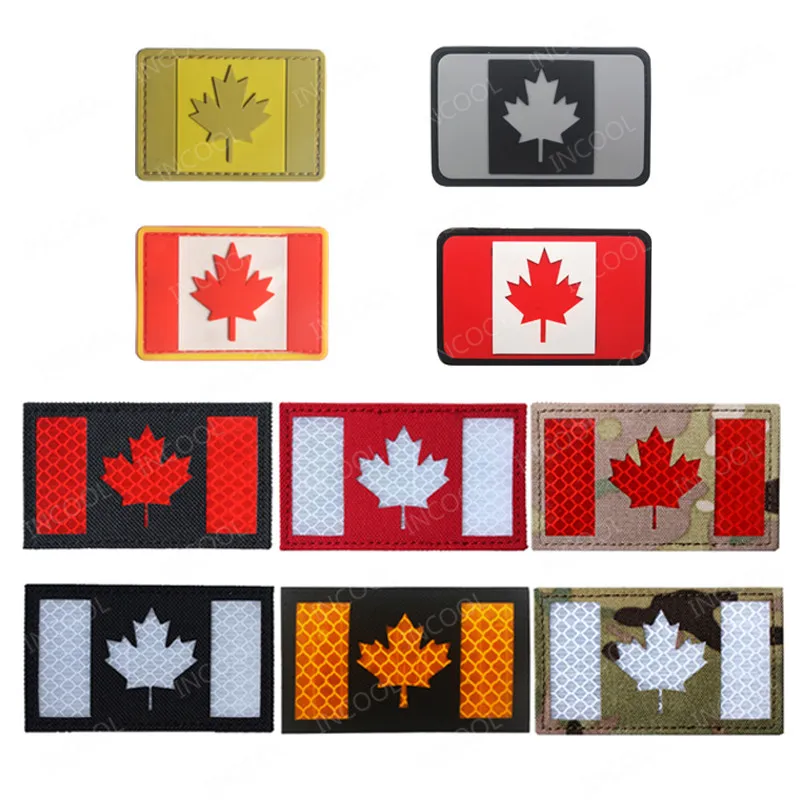 Embroidered Patches Canada Flag Maple Leaf Reflective Canadian Flags Military Patch Tactical Appliques Embroidery Badges