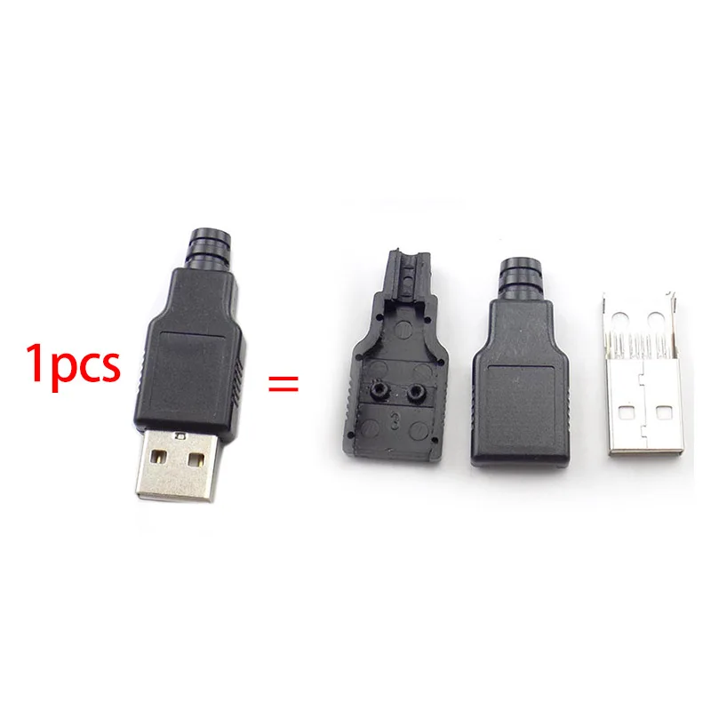 Conectores USB tipo A macho, enchufe de 4 pines con cubierta de plástico negro, soldadura 2,0, conector USB DIY 5V 1.5A-2A, 10 Uds.