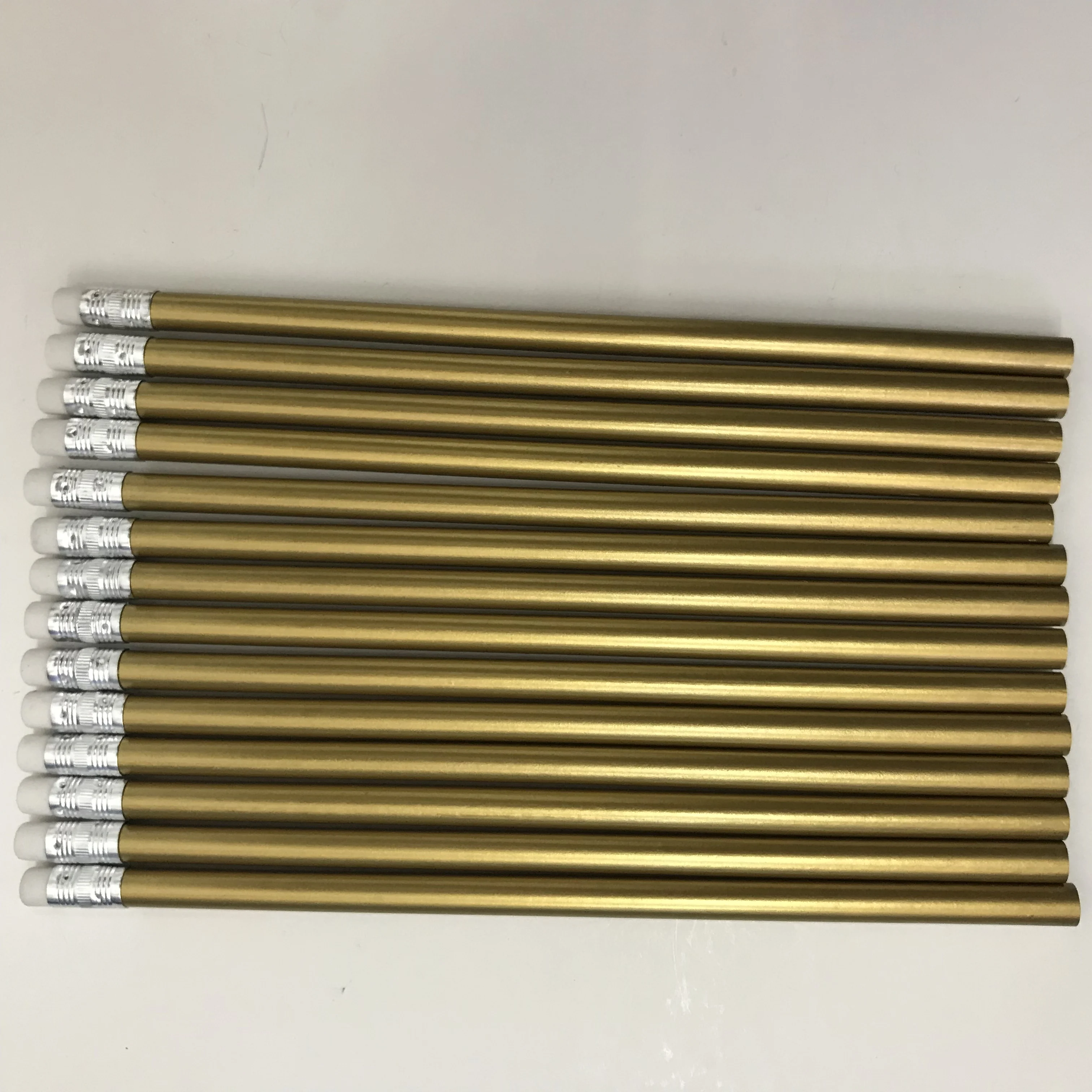 Low price wholesale high quality gold and silver colour wooden pencil with eraser printed custom logo name address