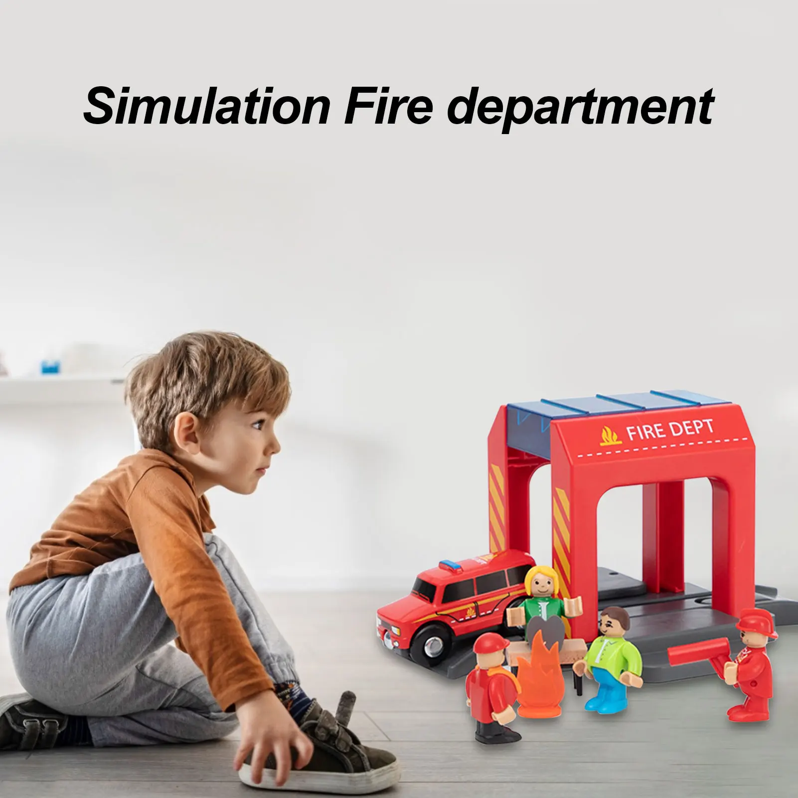 Simulation Plastic Fire Station Suit City Scene Children's Toys Compatible With Wooden Track