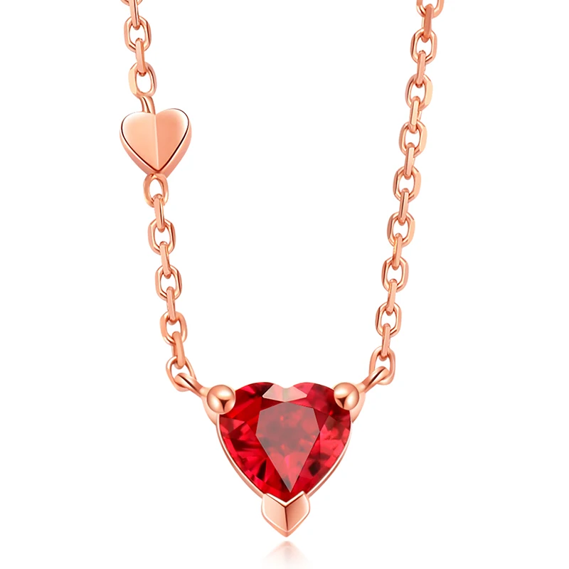 I Do Heart Series 18K Rose Gold Necklace Ruby Pendant Red Fine Jewelry for Women Solid Golden Clavicle Chain Premium Gift Love